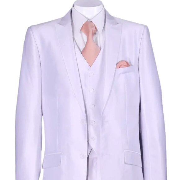 Mens 2 Button Vested Slim Fit Shiny Sharkskin Suit in White - Picture 1 of 2
